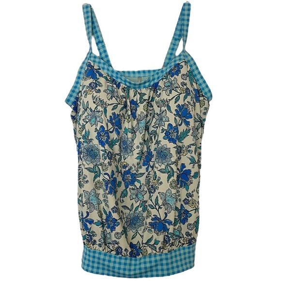 Lands End Swim Top 14 DD Tankini Modest Padded Bra Blue Floral Check Plaid EUC - Picture 8 of 8